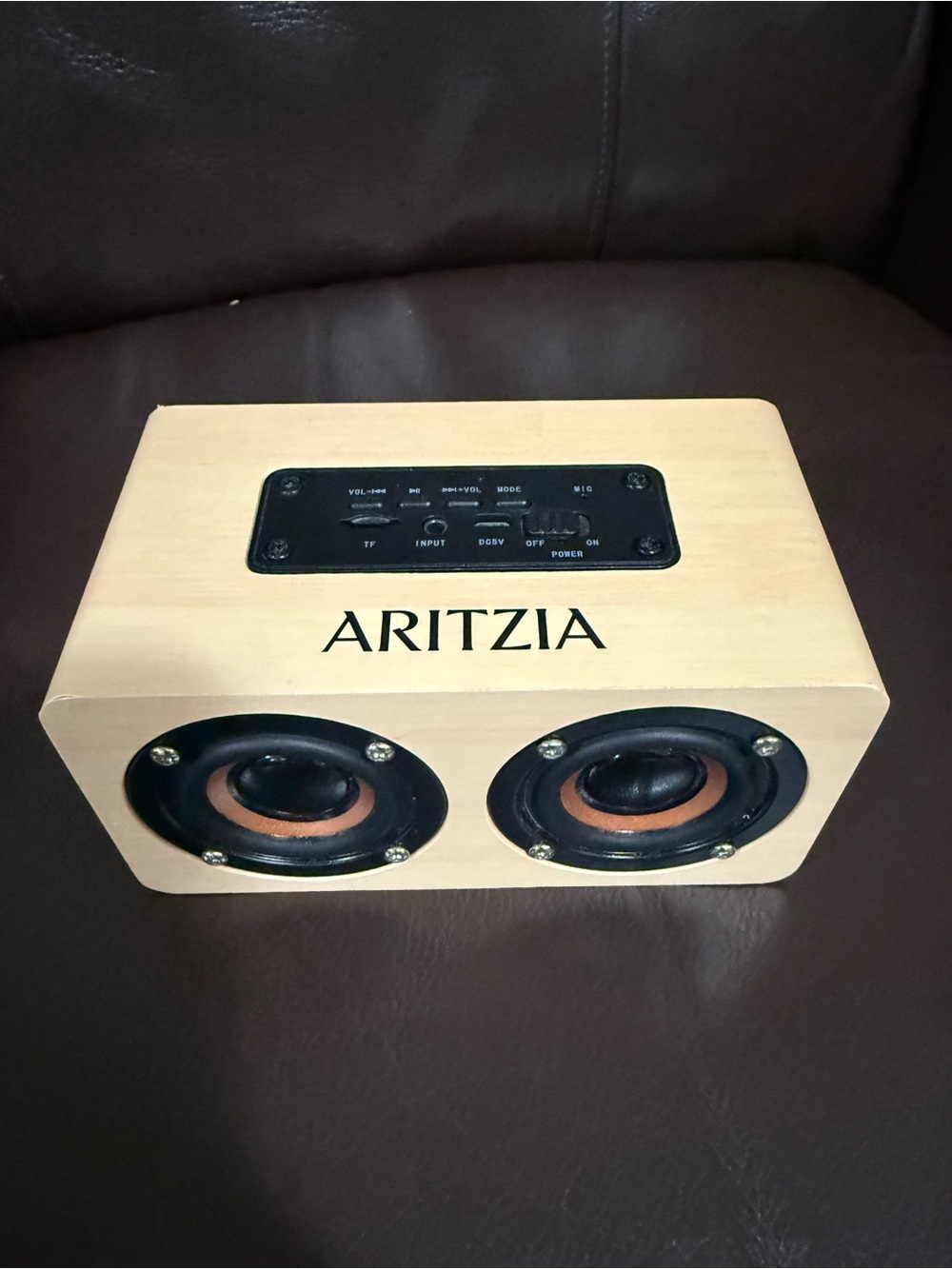 ARITZIA Light Wood Bluetooth Speaker with Black Accents